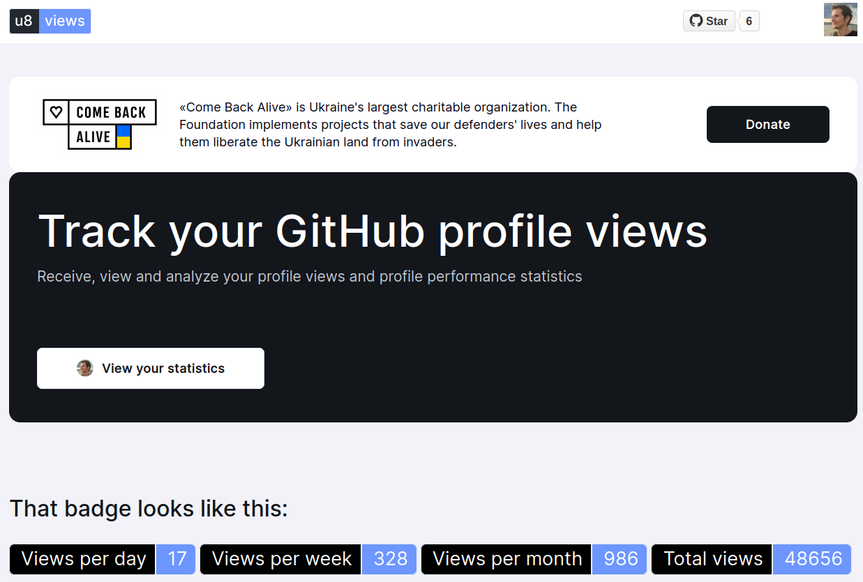 Проєкти підписників: u8views — статистика переглядів GitHub профілю